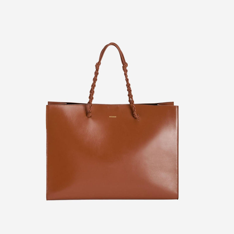 Jil Sander Hand-Knotted Leather Tote Bag — Brown