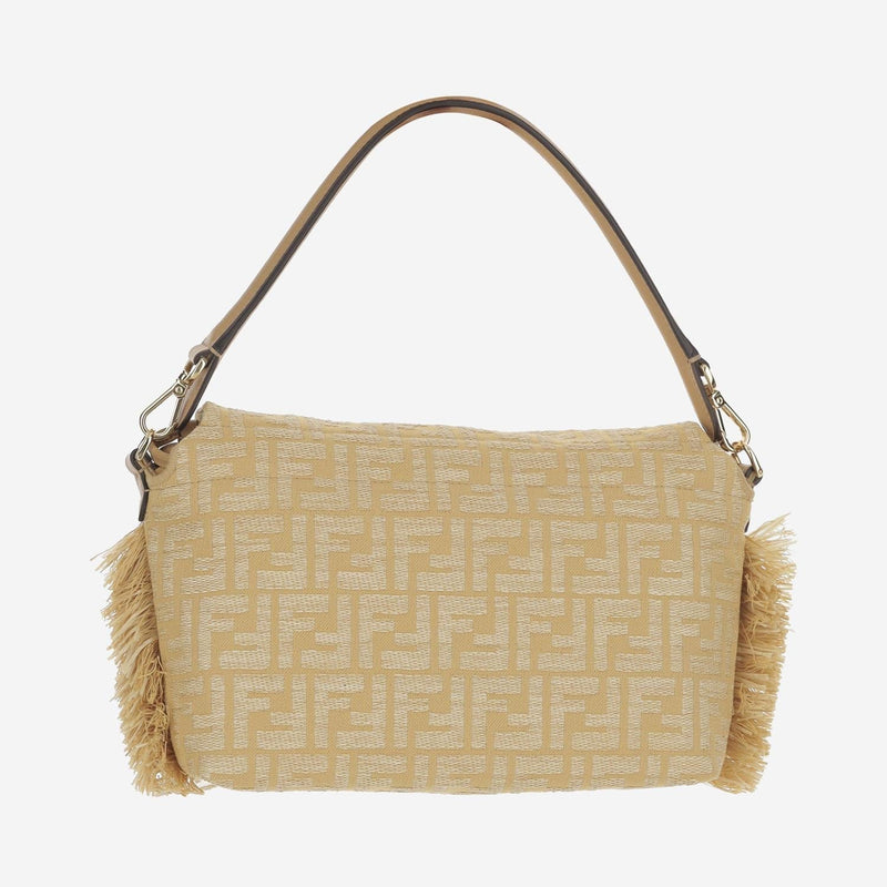 Fendi Leather Jacquard Shoulder Bag — Beige