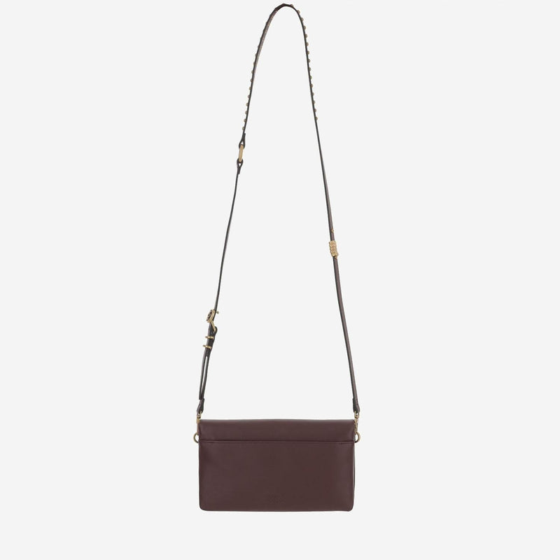 Pinko Leather With Logo Plaque Shoulder Bag — Burgundy