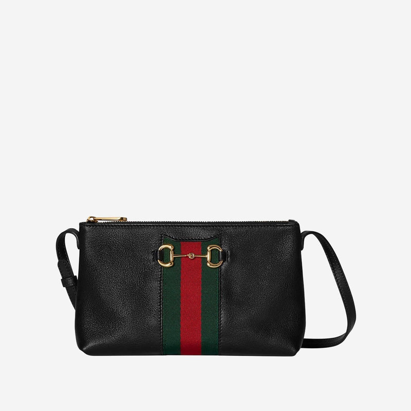 Gucci Horsebit Shoulder Bag — Black Leather