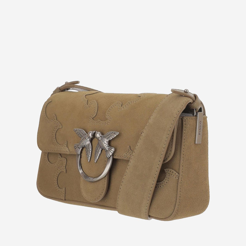 Pinko Love One Shoulder Bag — Beige Suede
