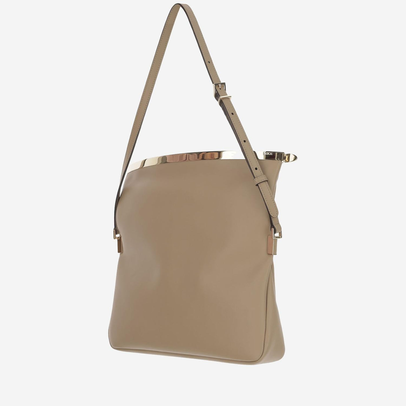 Tods Fold-Over Flap Shoulder Bag — Beige Calfskin