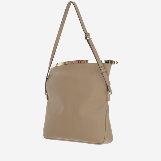 Tods Fold-Over Flap Shoulder Bag — Beige Calfskin