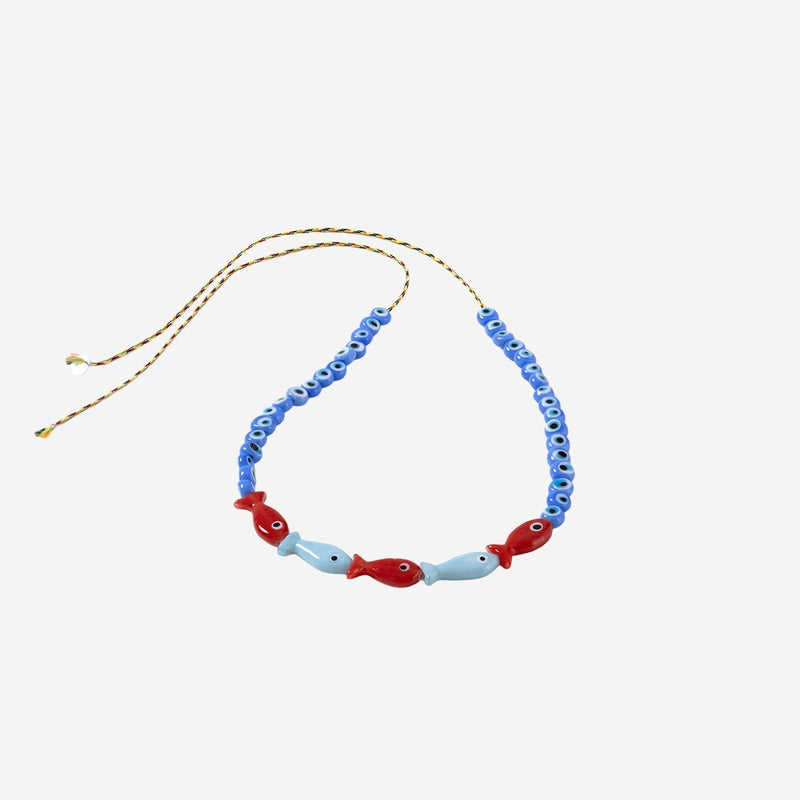 Sorbet Island Fabric And Glass Bead Necklace — Blue Necklaces