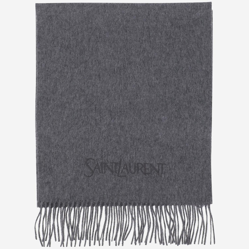 Saint Laurent Cashmere Jacquard Scarf — Gray Scarfs