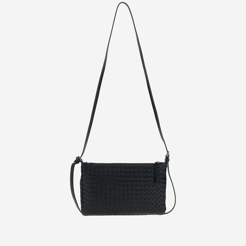 Bottega Veneta Woven Lambskin Shoulder Bag — Black