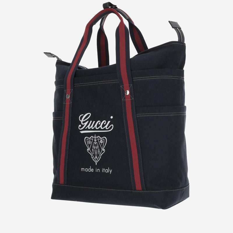 Gucci Logo-Printed Cotton Canvas Shoulder Bag — Navy