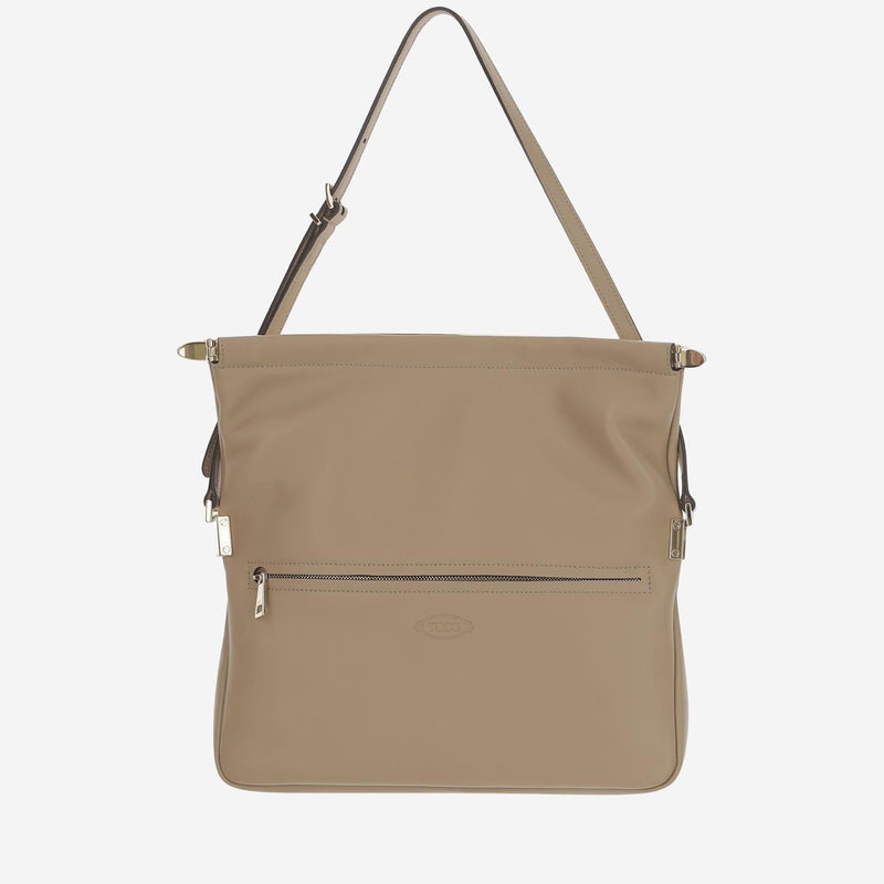 Tods Fold-Over Flap Shoulder Bag — Beige Calfskin