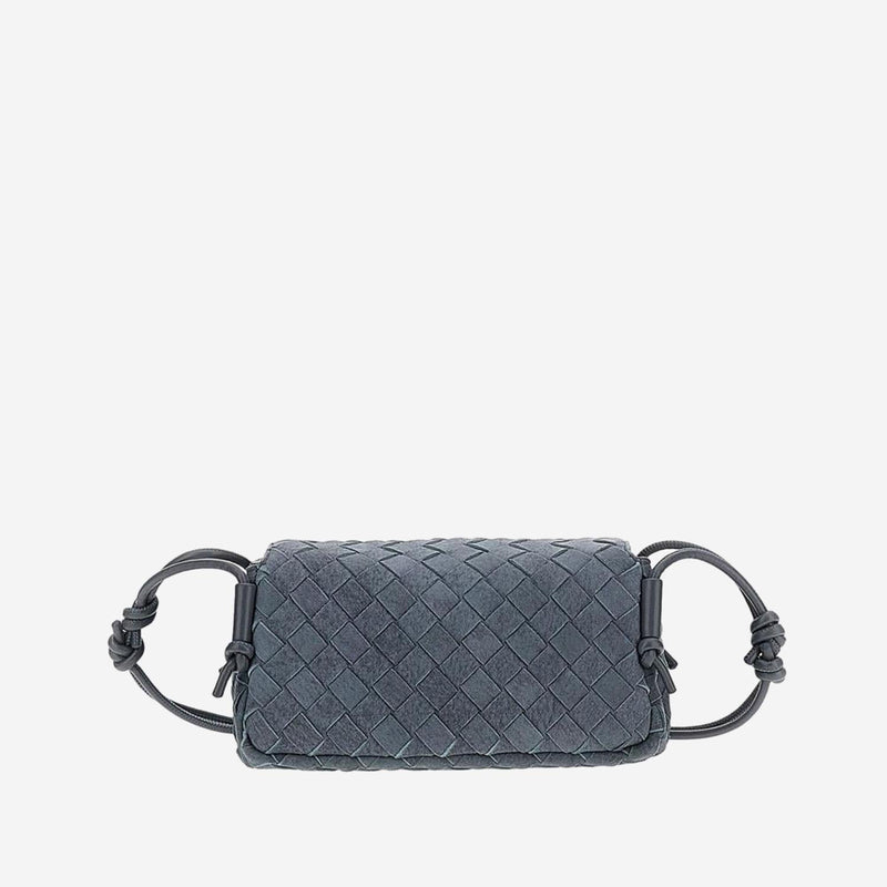 Bottega Veneta Suede With Knotted Rope Handle Clutch — Gray