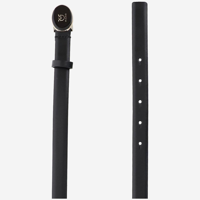 Pinko Logo-Buckle Leather Belt — Black