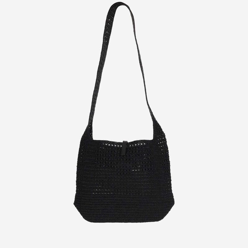 Saint Laurent Crocheted Raffia Tote Bag — Black