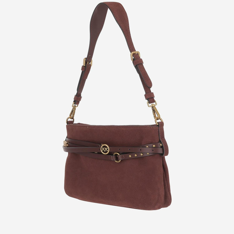 Pinko Belted Suede Shoulder Bag — Brown