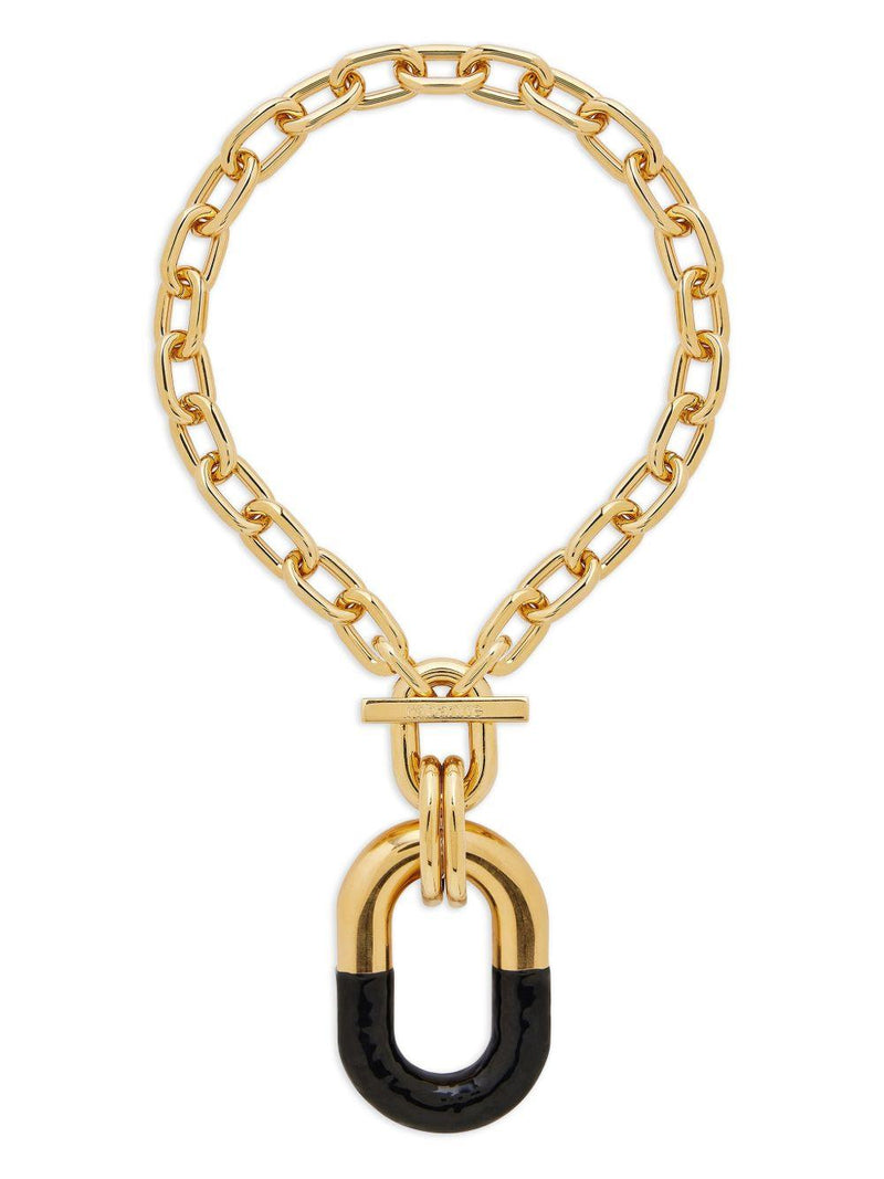 Rabanne Xl-Link Chain With Black Enamel Pendant Necklace — Gold Aluminum Necklaces