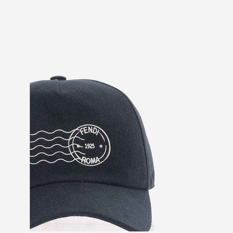 Fendi Fxq768 Embroidered Cotton Baseball Cap — Navy Cotton; Lining: Caps