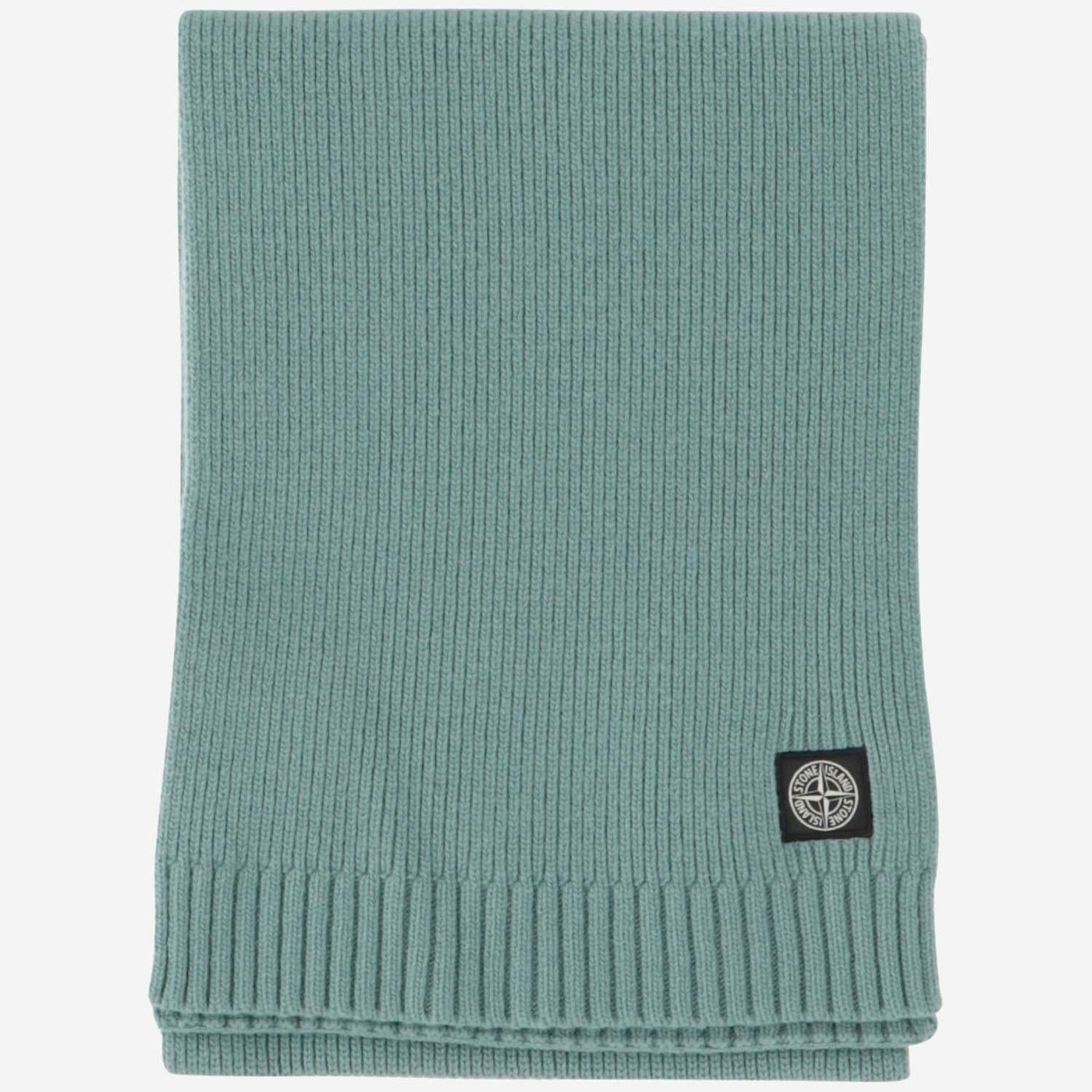 Stone Island Ribbed Wool Blend Scarf — Green Scarfs