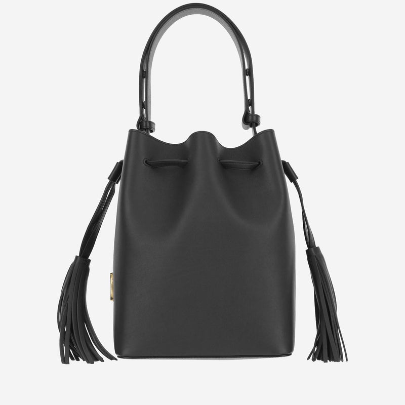 Valentino Garavani Calfskin Leather With V-Logo Bucket Bag — Black