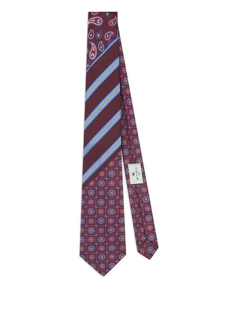 Etro Patchwork Paisley & Striped Silk Tie — Burgundy Neckties