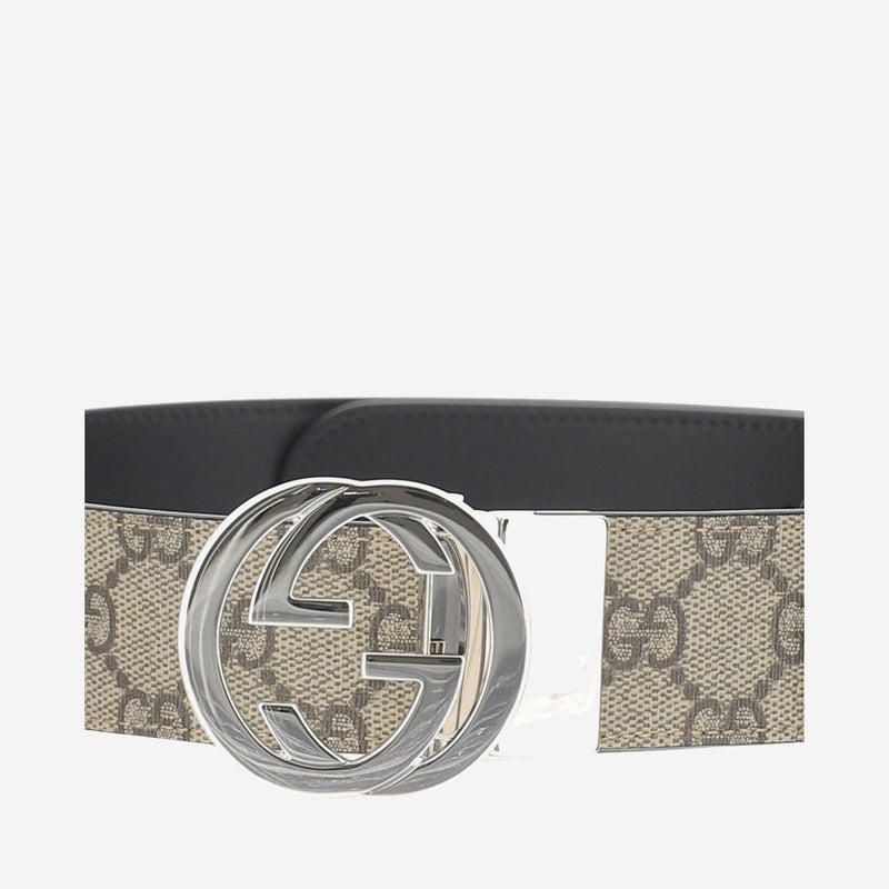 Gucci Reversible Gg Supreme Belt — Beige Polyurethane