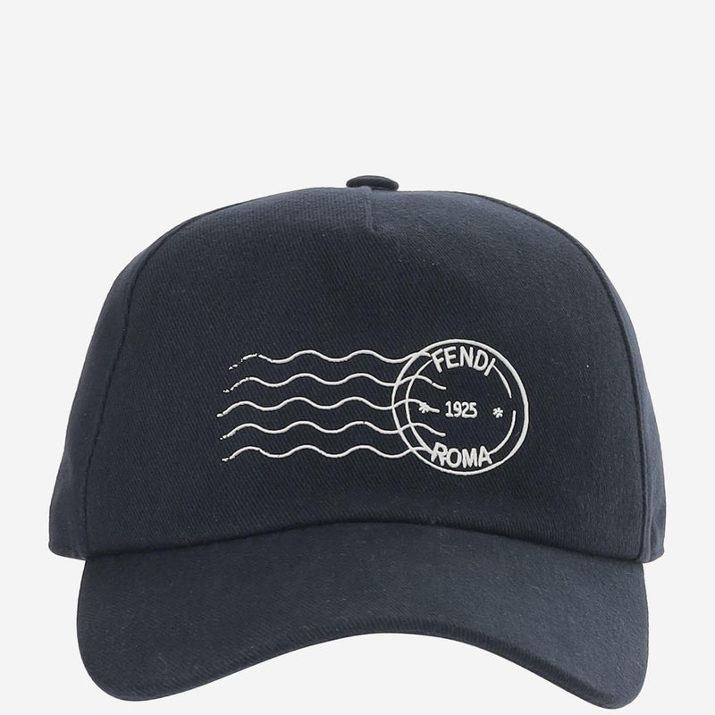 Fendi Fxq768 Embroidered Cotton Baseball Cap — Navy Cotton; Lining: Caps