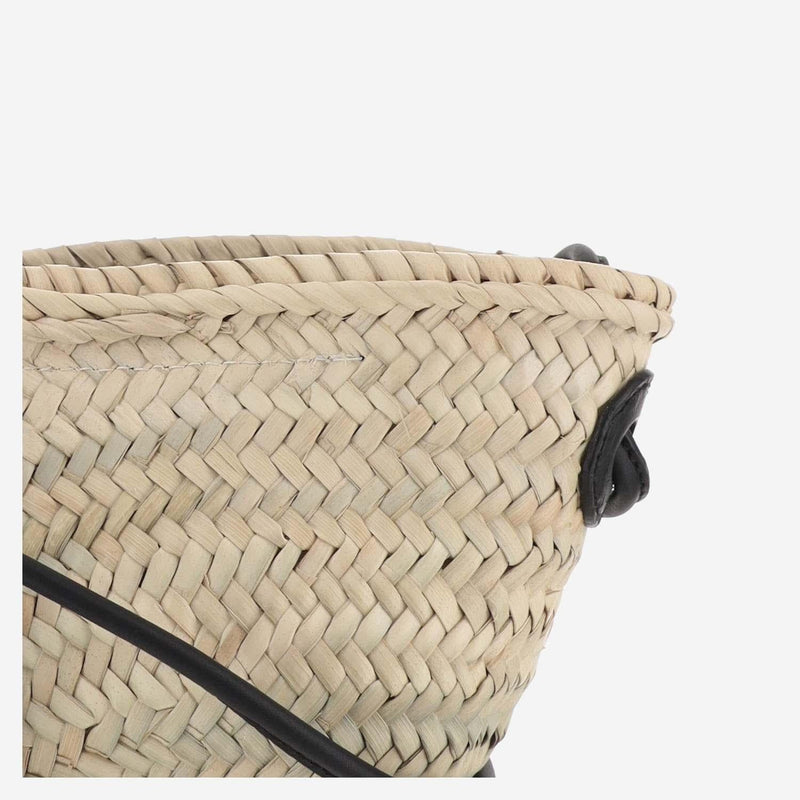 Filippo Catarzi Woven Straw With Leather Logo Shoulder Bag — Beige