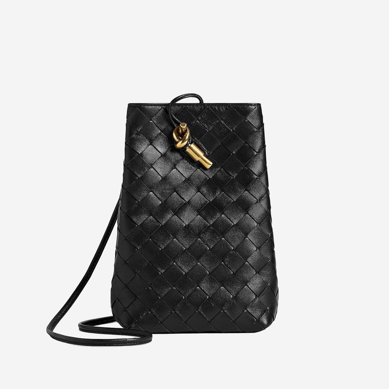 Bottega Veneta Intrecciato Lambskin Clutch — Black