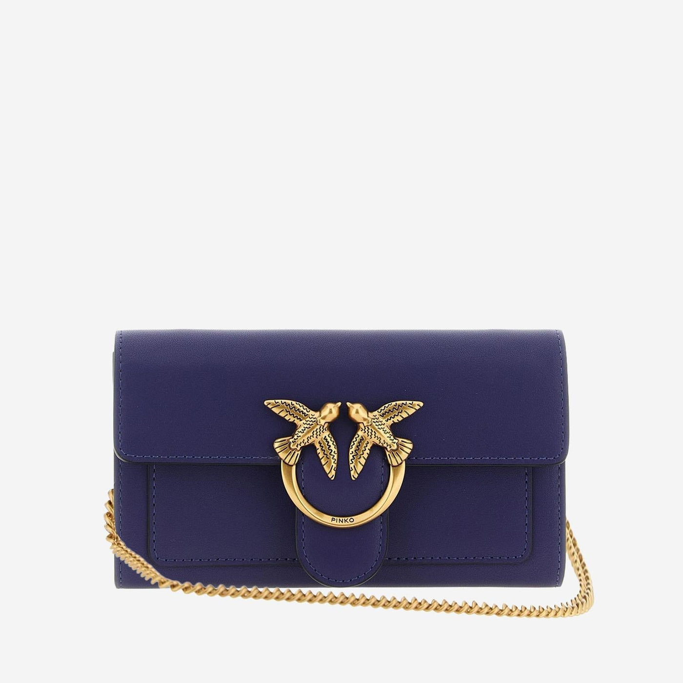 Pinko Diamond-Cut Love Birds Clasp Wallet — Purple Leather