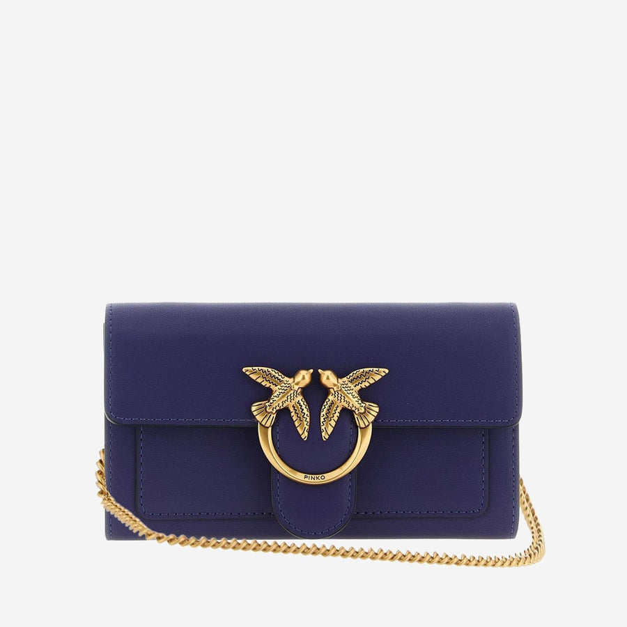 Pinko Diamond-Cut Love Birds Clasp Wallet — Purple Leather