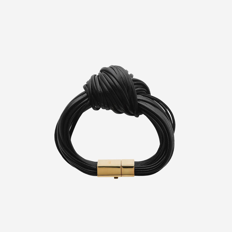 Bottega Veneta Leather Knot Bracelet — Black Lambskin Bracelets