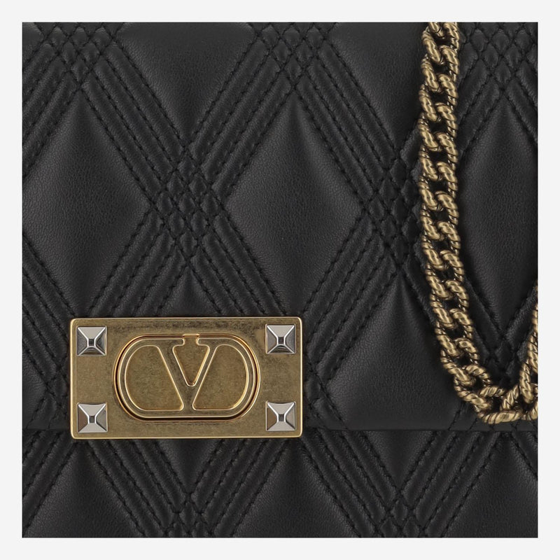 Valentino Garavani Quiltie Shoulder Bag — Black Lambskin Leather