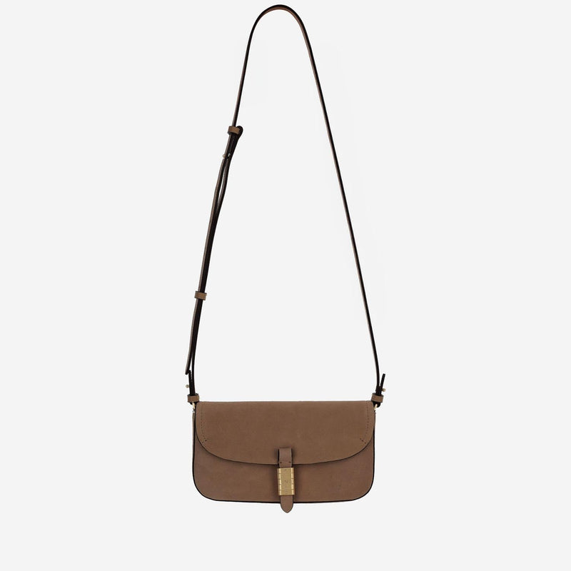 Pinko Suede Leather Saddle Shoulder Bag — Brown