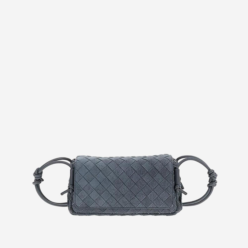 Bottega Veneta Suede With Knotted Rope Handle Clutch — Gray