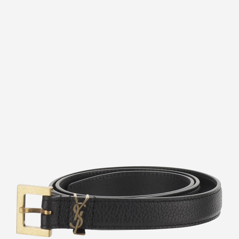Saint Laurent Cassandre Belt — Black Leather