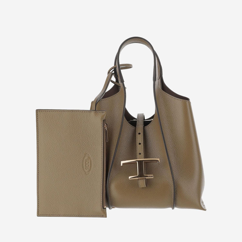 Tods Grained Calfskin Shoulder Bag — Brown