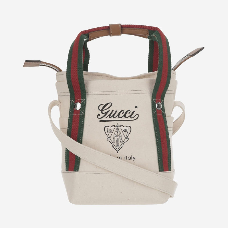 Gucci Logo-Printed Canvas Shoulder Bag — White Cotton