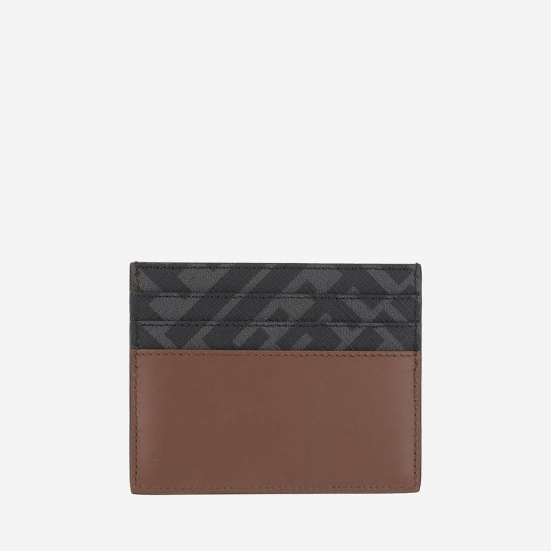 Fendi Leather With Metallic Ff Logo Card Case — Brown Cases