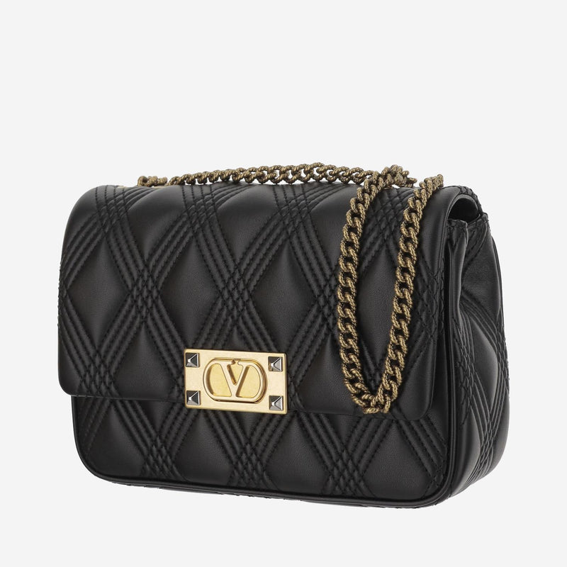 Valentino Garavani Quiltie Shoulder Bag — Black Lambskin Leather