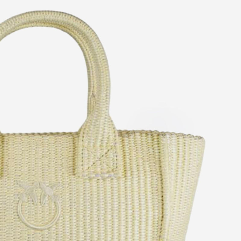 Pinko Woven Raffia Shoulder Bag — Yellow Polypropylene