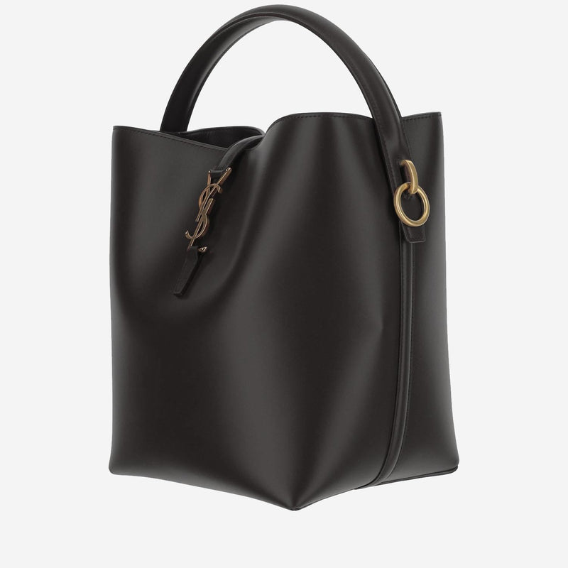 Saint Laurent Glossy Leather Shoulder Bag — Black