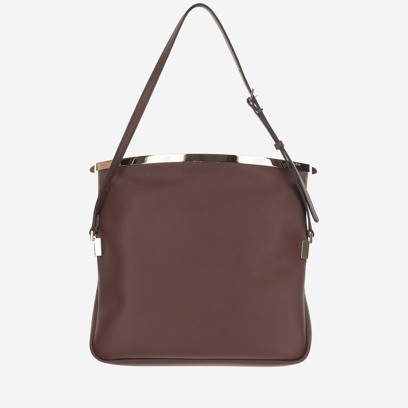 Tods Calfskin Fold-Over Flap Shoulder Bag — Brown