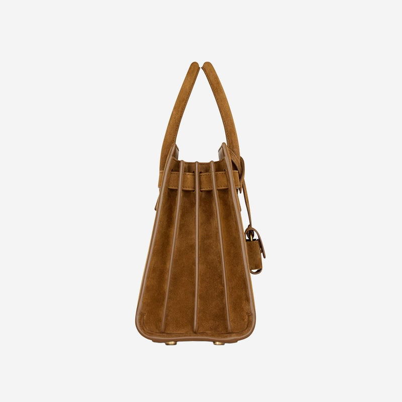 Saint Laurent Structured Suede Tote Bag — Brown