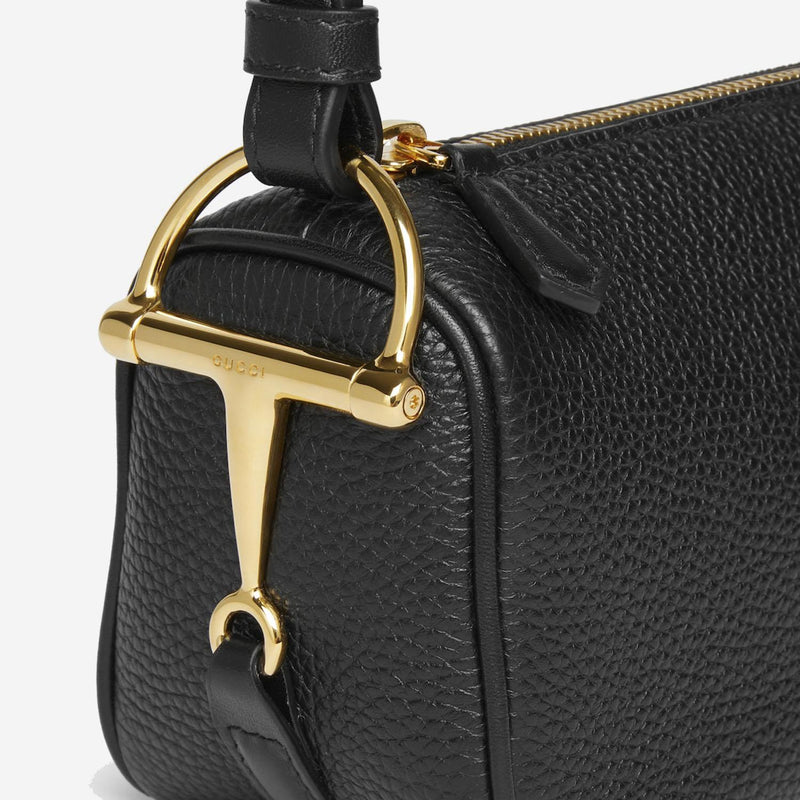 Gucci Half Horsebit Shoulder Bag — Black Leather