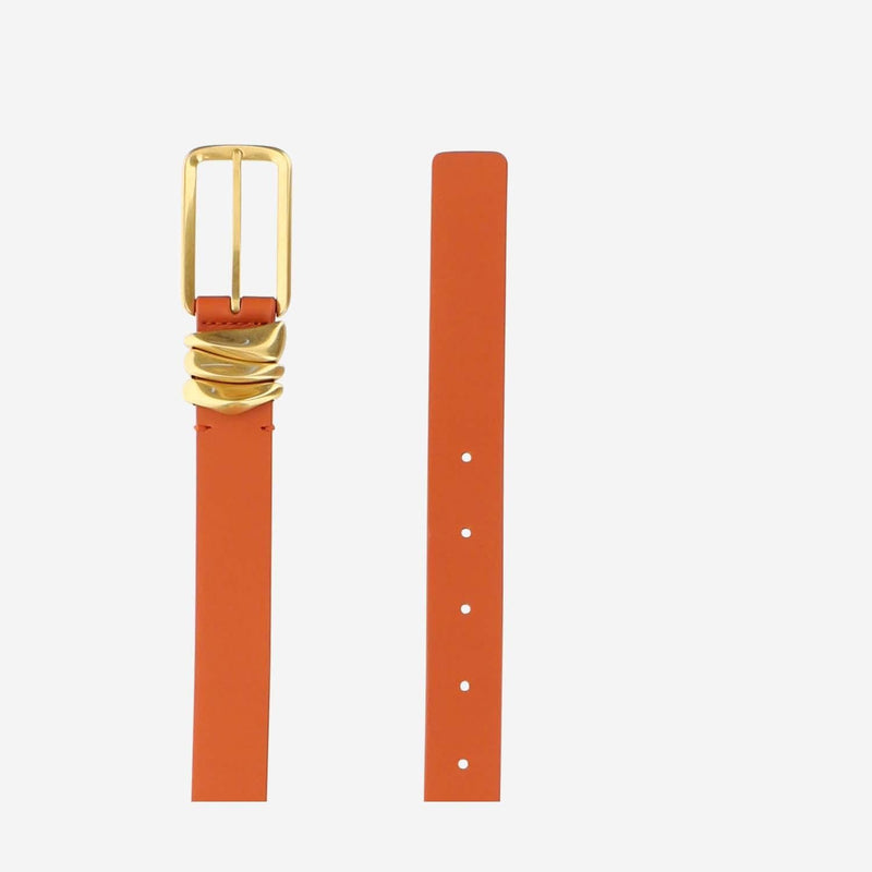 Bottega Veneta Metal Loop Belt — Orange Leather
