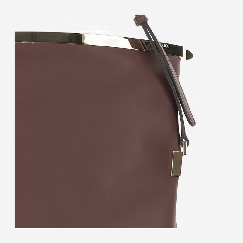 Tods Calfskin Fold-Over Flap Shoulder Bag — Brown