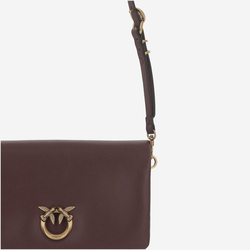 Pinko Leather With Logo Plaque Shoulder Bag — Burgundy