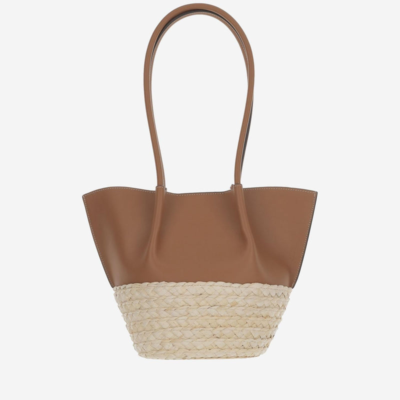 Tods Leather And Raffia Colour-Block Shoulder Bag — Brown
