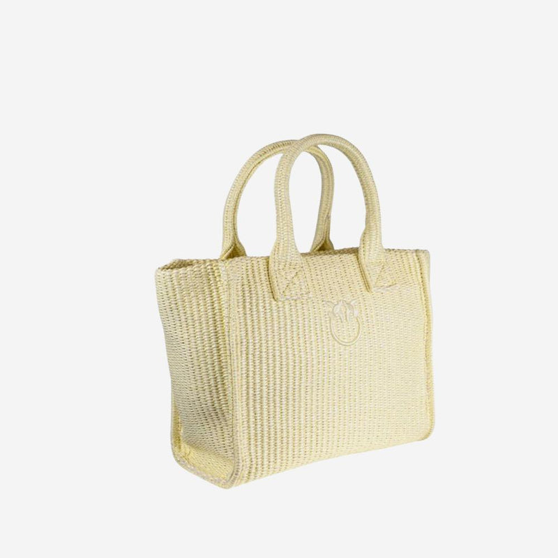Pinko Woven Raffia Shoulder Bag — Yellow Polypropylene
