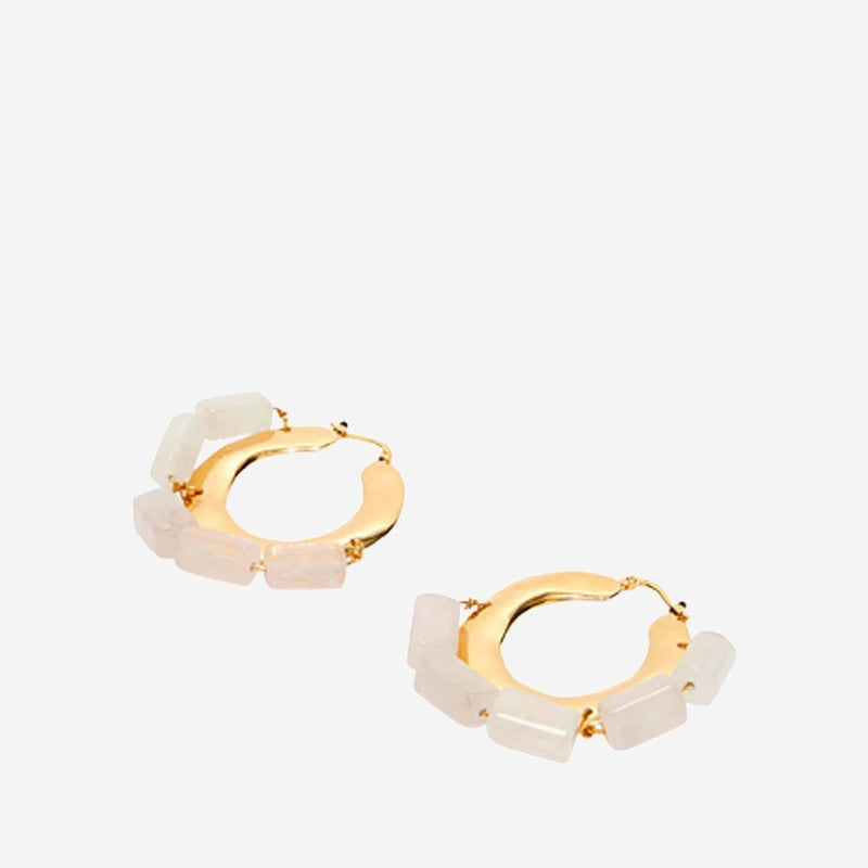 Jil Sander Natural Stone Brass Hoop Earrings — Gold