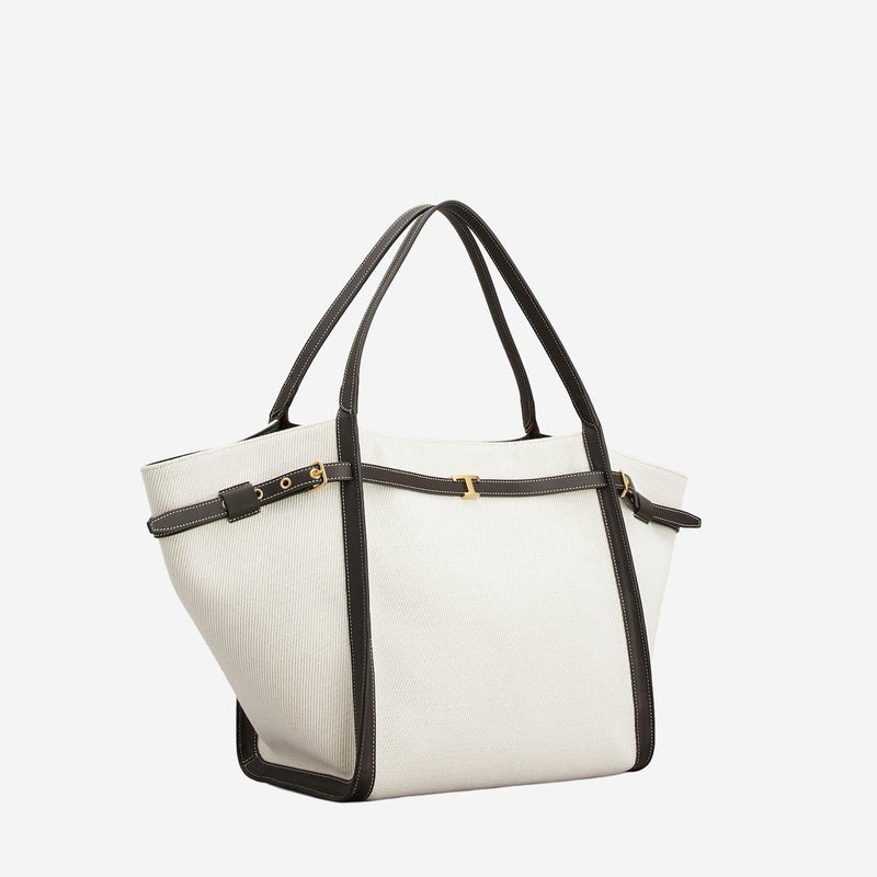 Tods Canvas And Leather Shoulder Bag — White