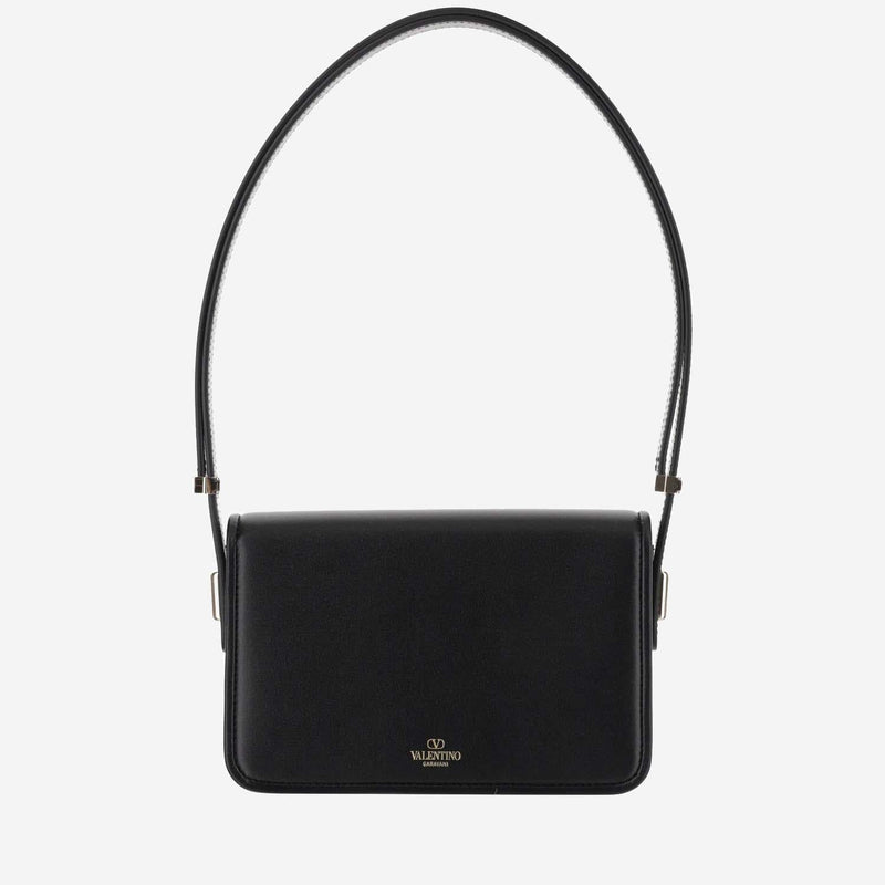 Valentino Garavani Vlogo Closure Calf Leather Shoulder Bag — Black - Bos Taurus
