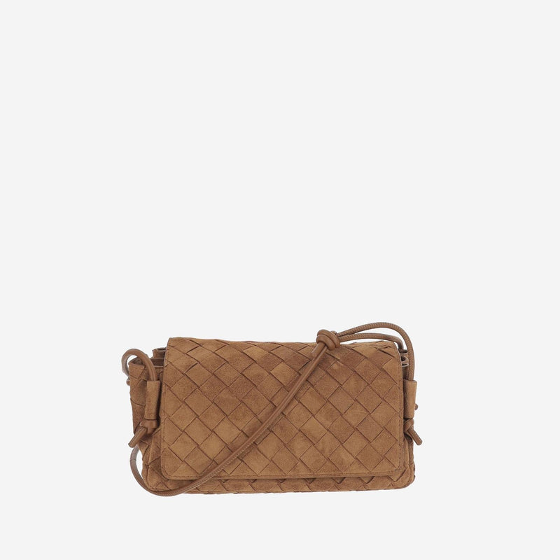 Bottega Veneta Quilted Suede Shoulder Bag — Brown Calf Skin